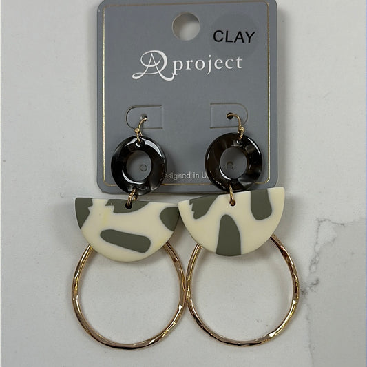 Clay Semi-Circle Teardrop Pendant Earrings