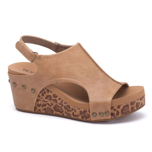 Carly Taupe Smooth Leopard Wedge