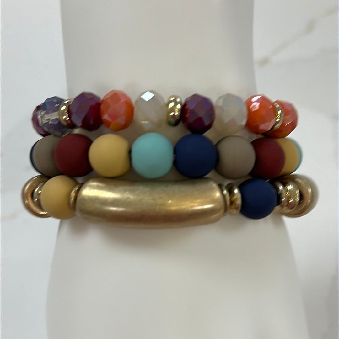 3 Row Multicolored Beaded Bracelet