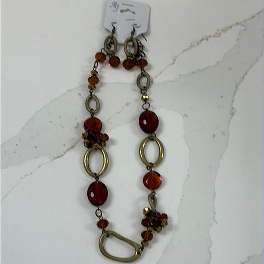 Brown Crystal Beads/Antique Links Necklace/Earring set