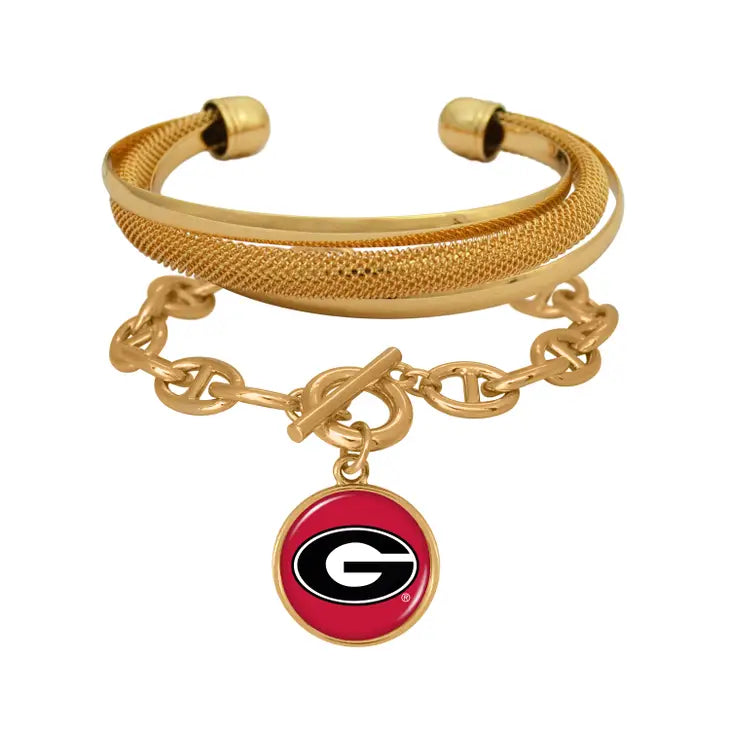 Georgia Bulldogs Gold Mesh & Link Bracelet Stack