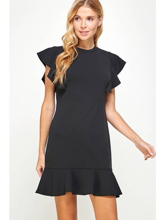 Black Solid Ruffle Dress