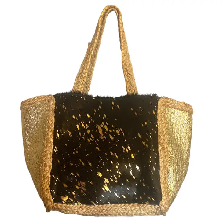 Stacey Jute and Hide Beach Tote Black