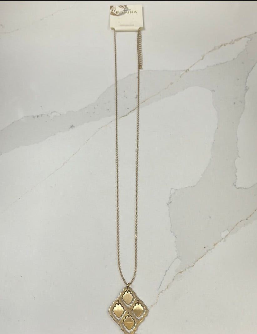 Quatrefoil Fringe Charm Iconic Pendant Necklace