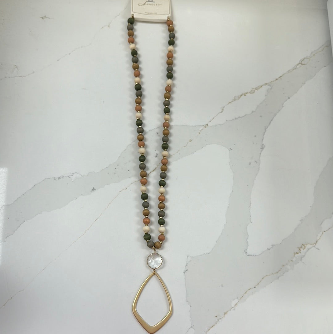 Teardrop/Crystal Wood Beaded Necklace