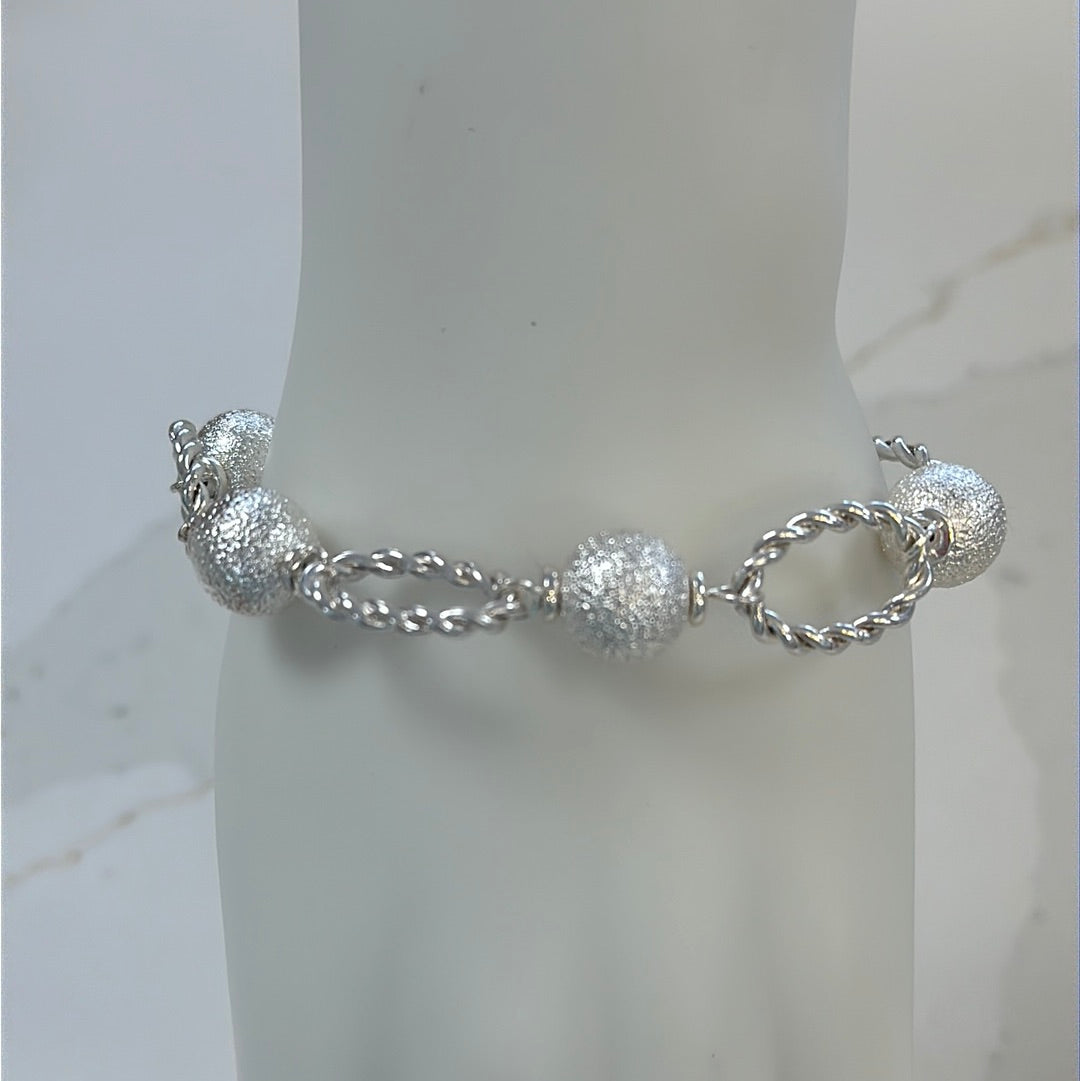 Open Link Chain W/ 4 Silver Satin Balls Bracelet