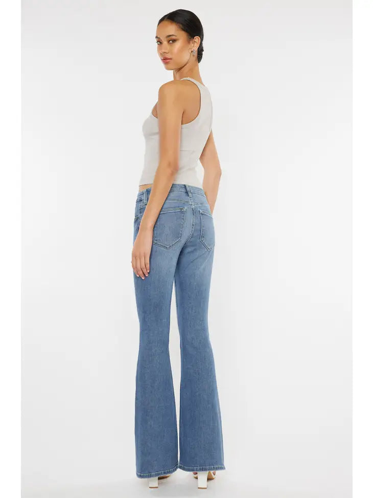 Kan Can Stone Wash Mid-Rise Flare Jeans