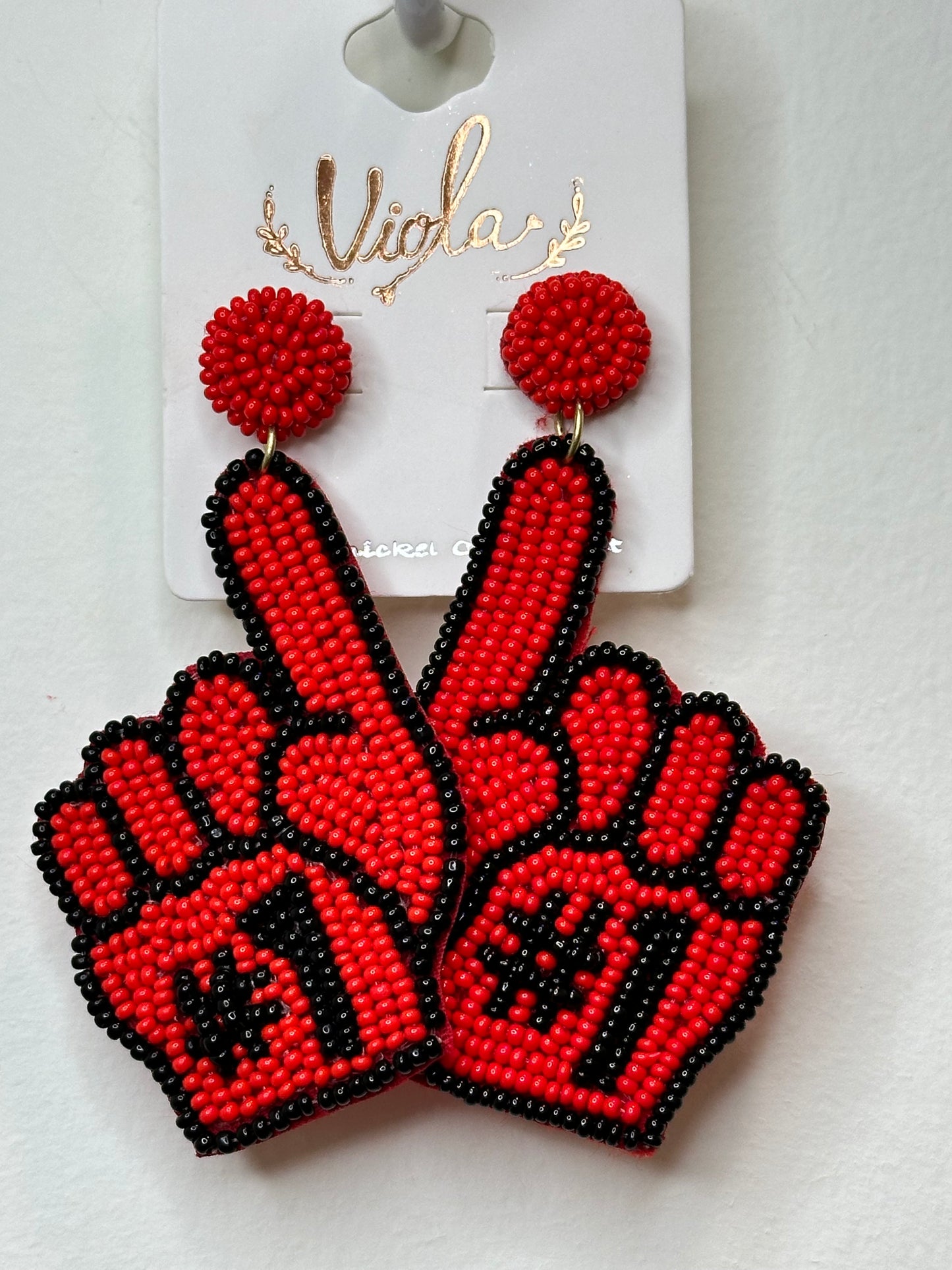 #1 Fan Red & Black Beaded Dangle Earrings