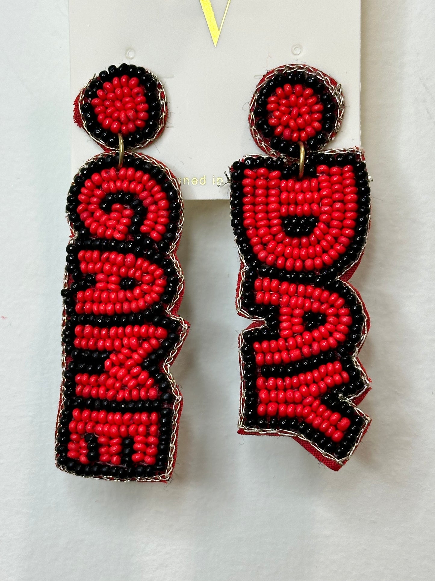 GameDay Red & Black Beaded Dangle Earrings