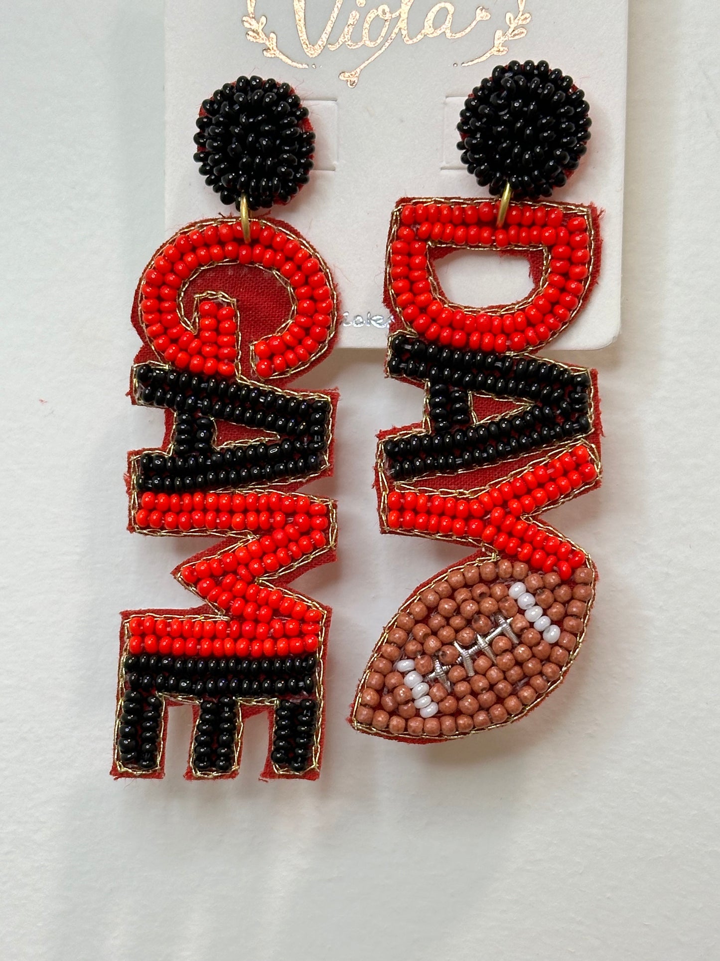 Red & Black GameDay with Football Dangle Earrings