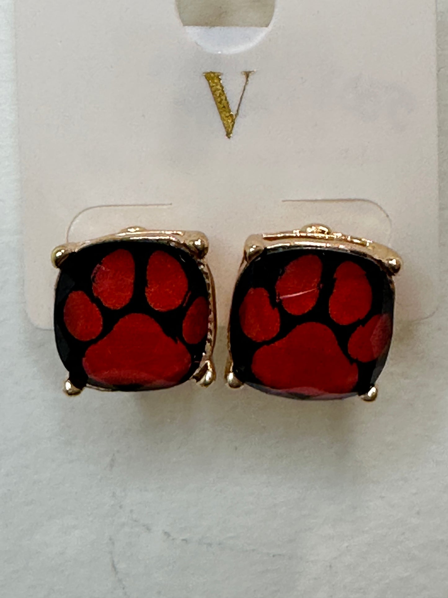 Square Red & Black Paw Post Earrings