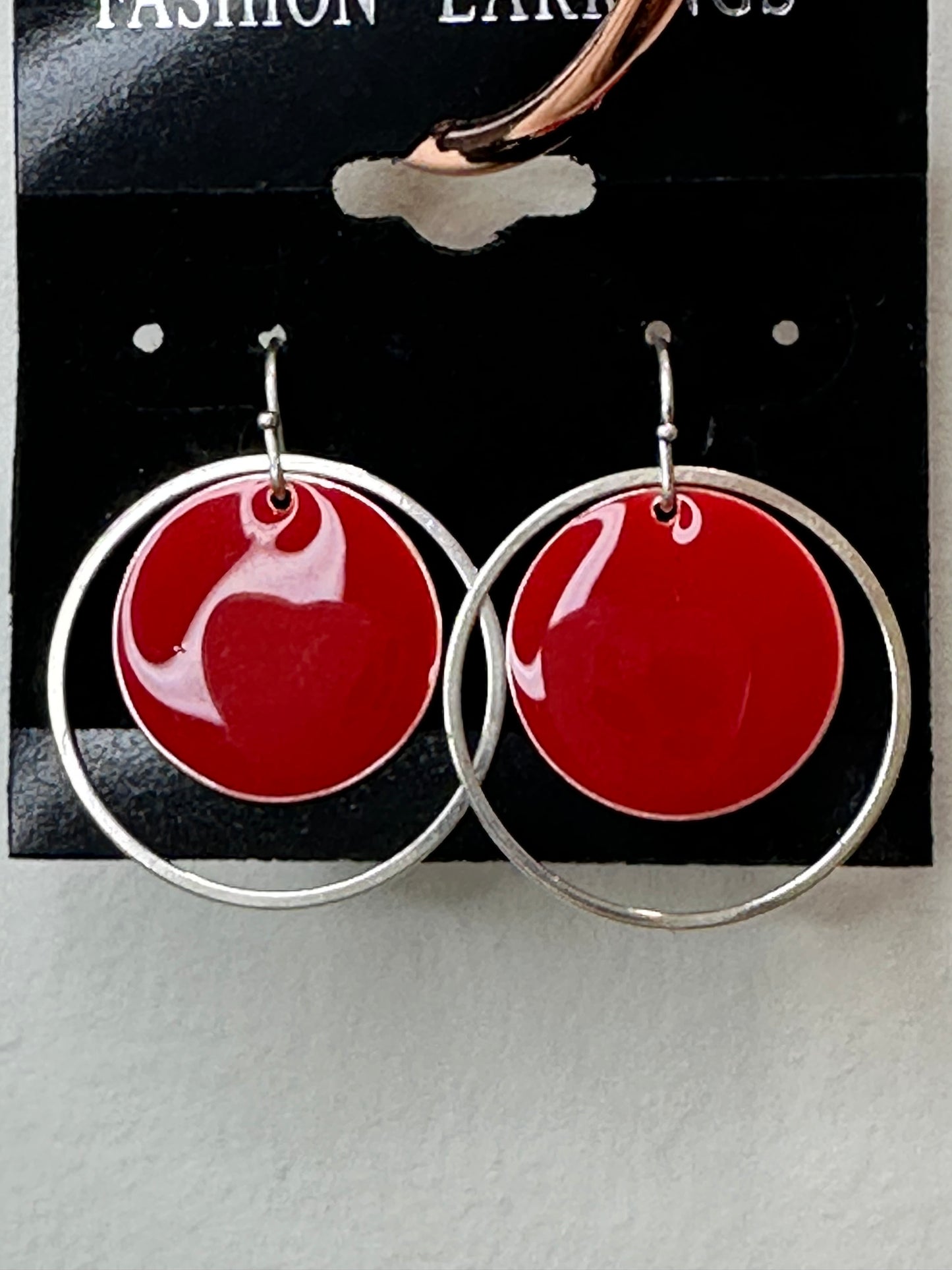 Red Dot w Silver Ring Dangle Earrings