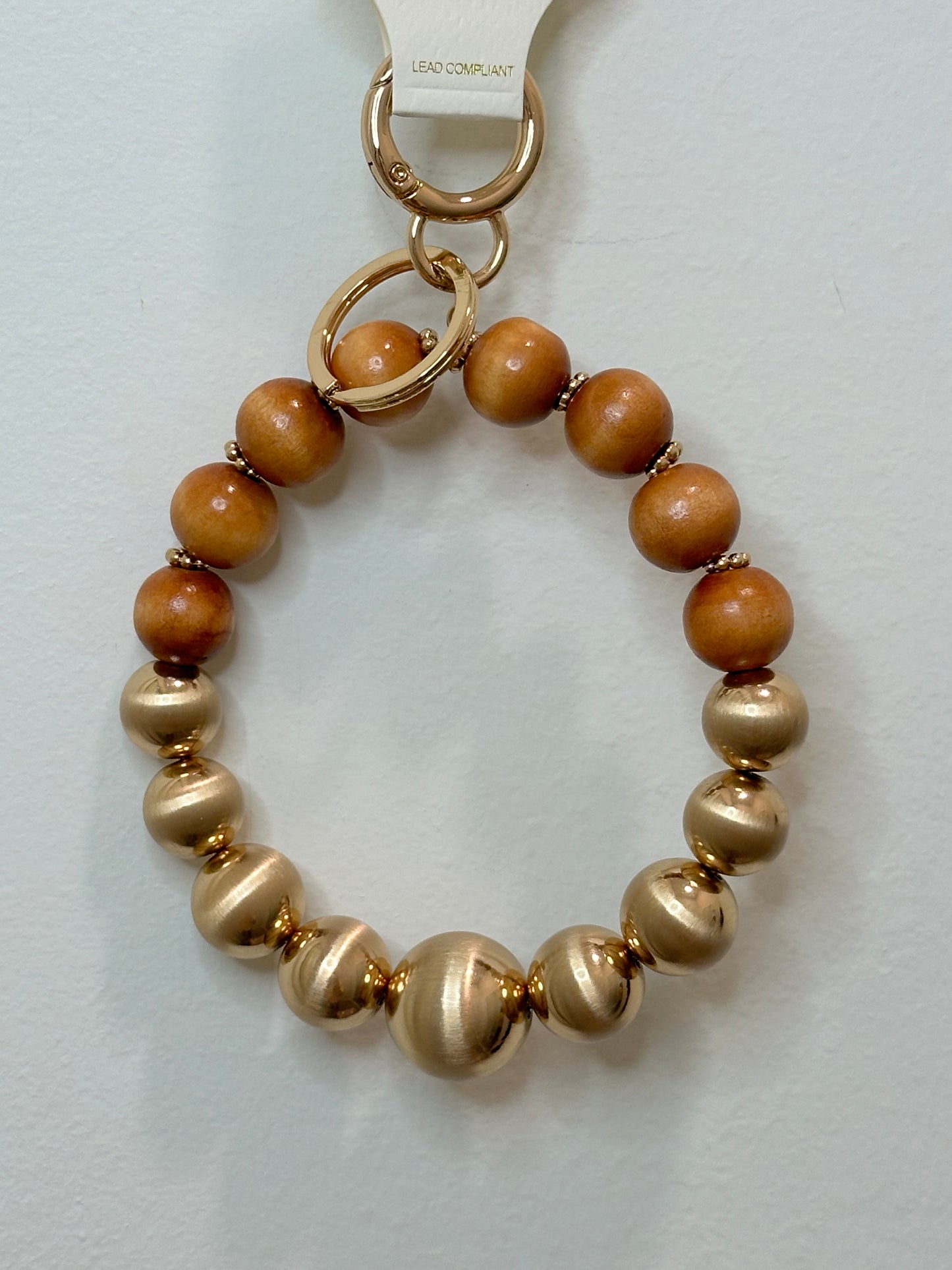 Wooden & Gold Bead Keyrings