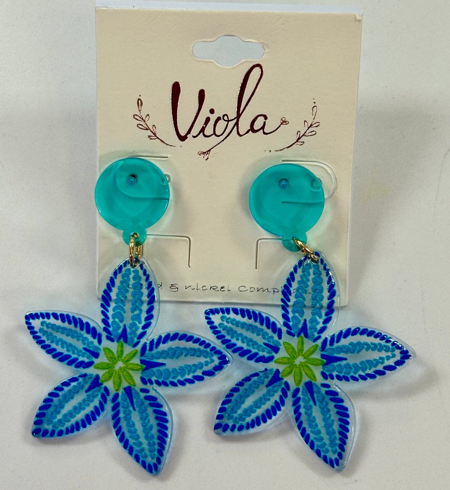 Blue 5 Petal Flower Earrings