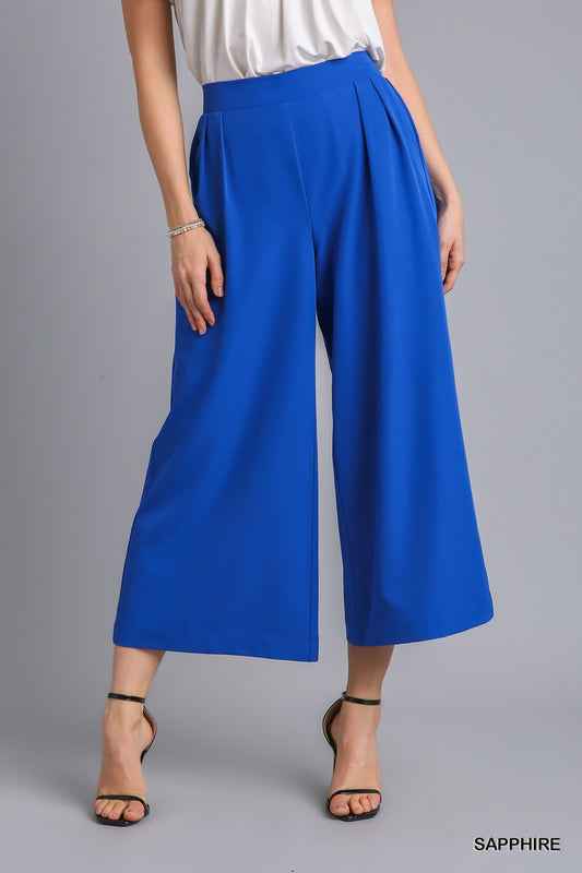 Cropped Pants W/ Pleats and Elastic Waistband