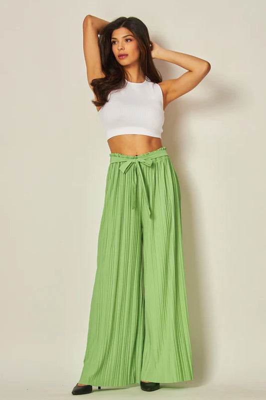 Tie Front Pleated Palazzo Pants