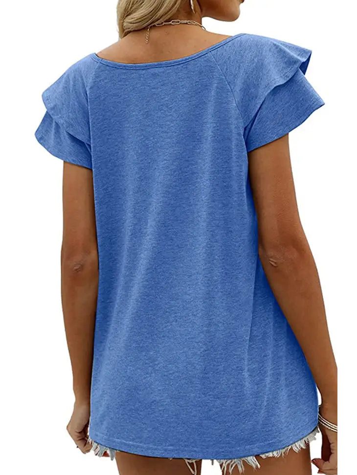 Double Sleeve V Neck Loose Top