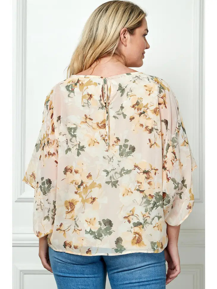 Kimono Sleeve Blouse W/ Necklace - Plus Size