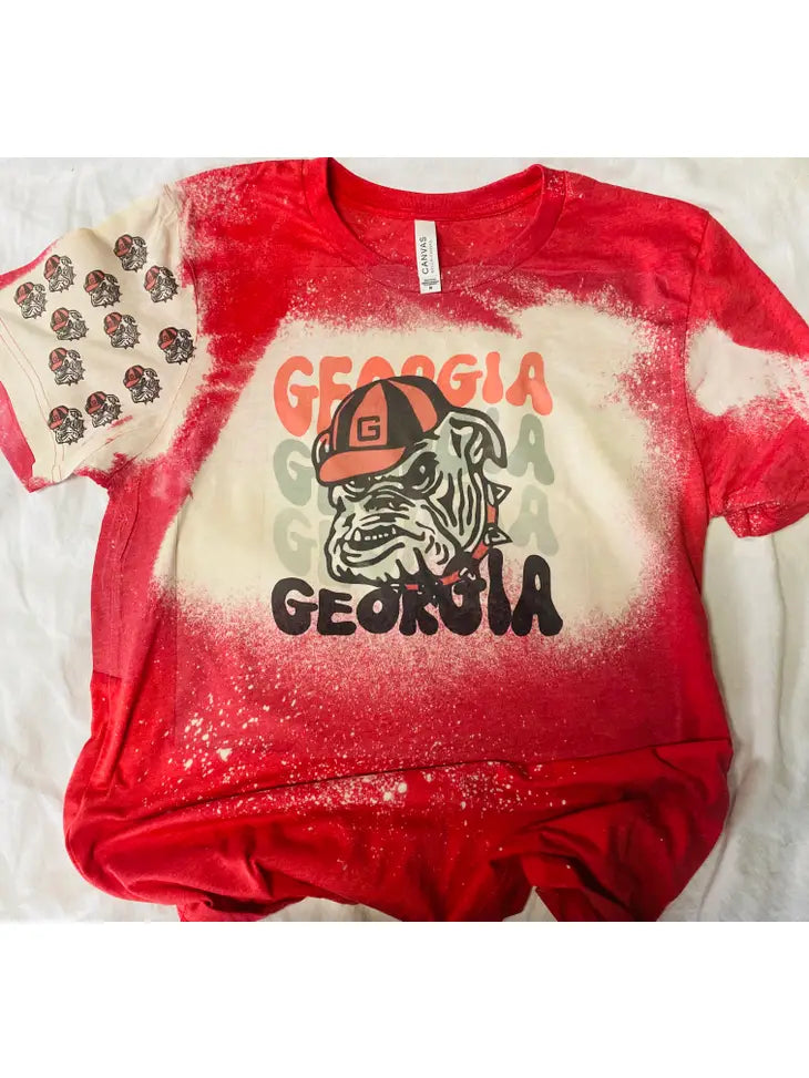 Georgia Bulldogs Bleached Tee W/ Sleeve Print